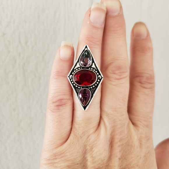 New Garnet and Bi-Color Tourmaline 925 Silver Ring. - Picture 5 of 12